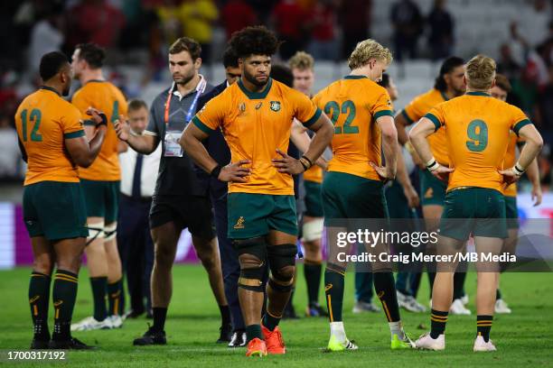 Dejection for Rob Valetini of Australia after the Rugby World Cup France 2023 match between Wales and Australia at Parc Olympique on September 24,...