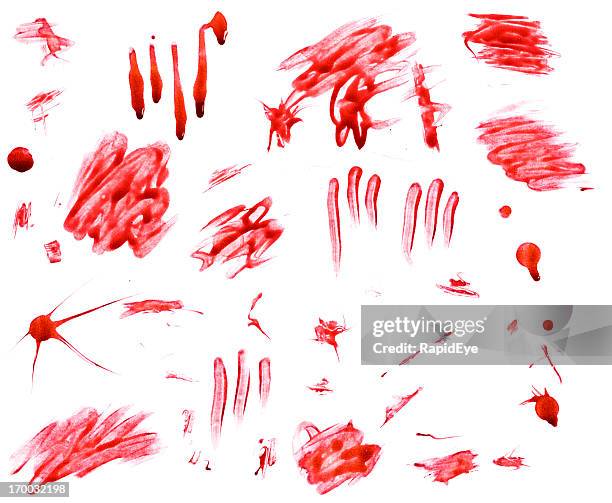 abstract scarlet finger painting done in what looks like blood! - smudged stockfoto's en -beelden