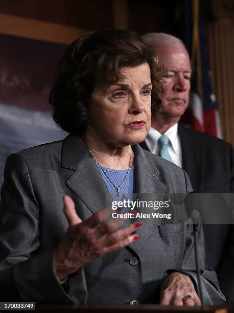 Chairman and Vice Chairman of the U.S. Senate Select Committee on Intelligence, Sen. Dianne Feinstein and U.S. Sen. Saxby Chambliss , speak to...