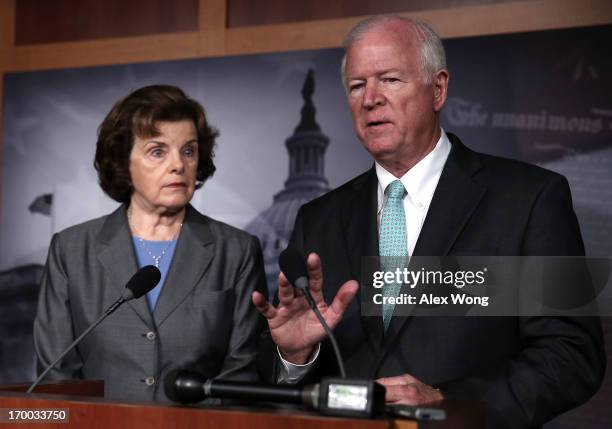 Chairman and Vice Chairman of the U.S. Senate Select Committee on Intelligence, Sen. Dianne Feinstein and U.S. Sen. Saxby Chambliss , speak to...