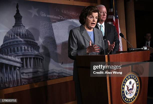 Chairman and Vice Chairman of the U.S. Senate Select Committee on Intelligence, Sen. Dianne Feinstein and U.S. Sen. Saxby Chambliss , speak to...