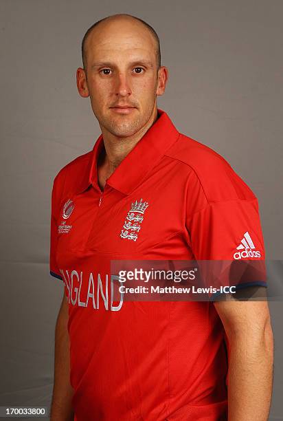 James Tredwell of England poses during an England Portrait Session ahead of the ICC Champions Trophy at the Birmingham International Convention...