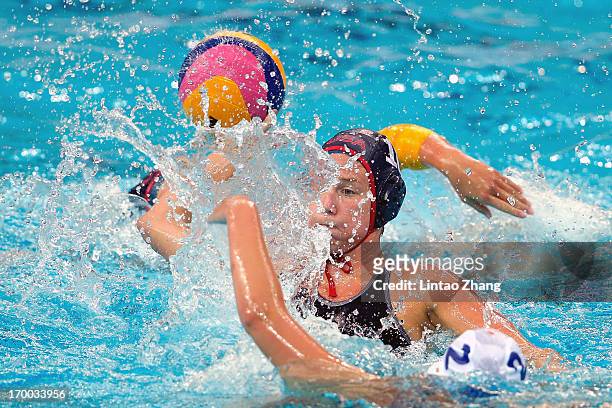Kelly Rulon of United States challenges Illes Anna Krisztina of Hungary during the Women's Water Polo Gold Medal match between the United States and...