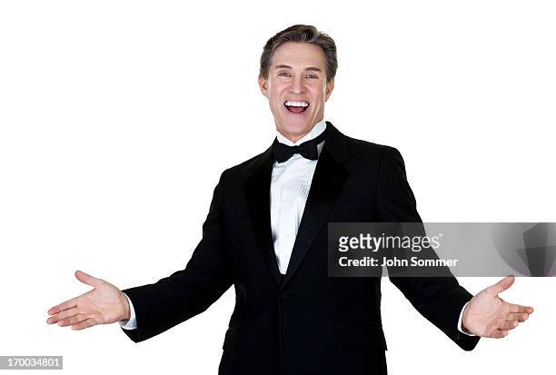 excited man wearing a tuxedo - dinner jacket stock pictures, royalty-free photos & images