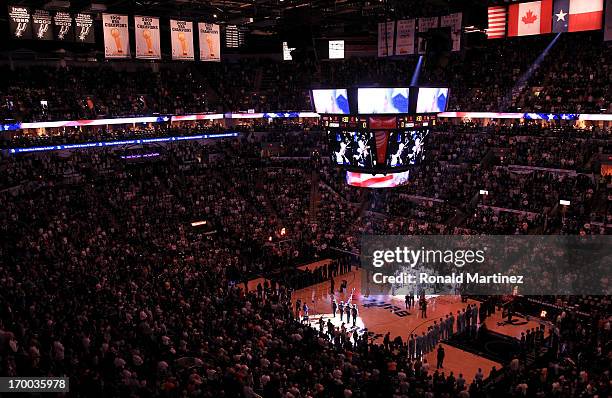 General view of the arena during pregame festivities between the San Antonio Spurs and the Memphis Grizzlies during Game Two of the Western...