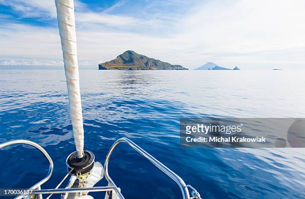 eaolian islands ahead of yacht - aeolian islands 個照片及圖片檔