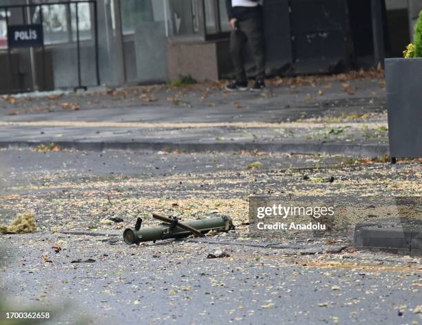 Rocket launcher, used by terrorists to carry out attack near the Turkish Interior Ministry in Turkish capital of Ankara, on October 01, 2023. Two...