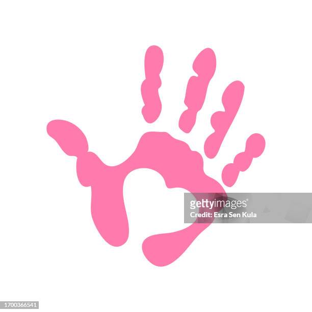 pink handprint with hart shape in the middle - hope logo stock illustrations