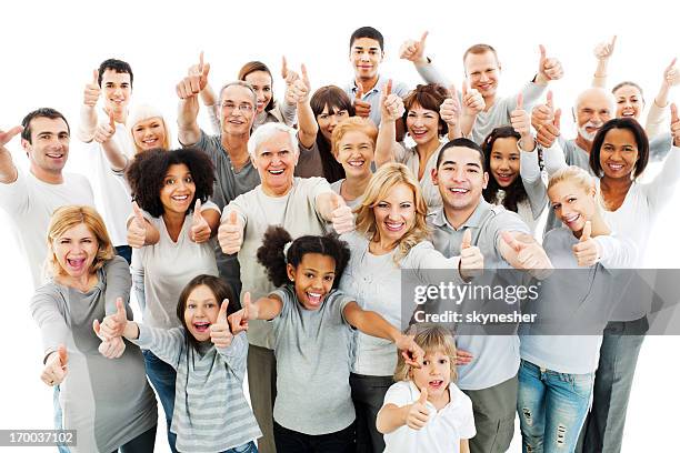 large group of people with their thumbs up. - multi generation family stockfoto's en -beelden