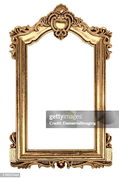 gold gothic picture frame. isolated on white with clipping path - gothic style stockfoto's en -beelden