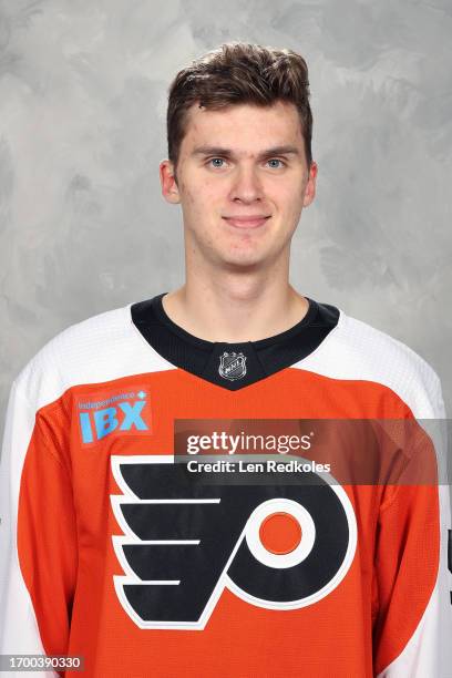 Egor Zamula of the Philadelphia Flyers poses for his official headshot for the 2023-2024 season on September 20, 2023 at the Flyers Training Center...