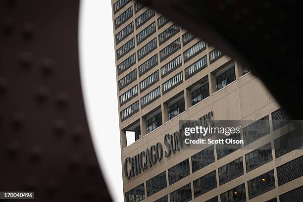 The Chicago Sun-Times buiding viewed from the Franklin Street bridge on June 6, 2013 in Chicago, Illinois. Today demonstrators including union...