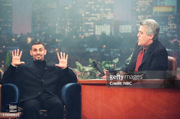 Episode 1503 -- Pictured: Boxer Prince Naseem Hamed, host Jay Leno during an interview on December 4, 1998 --