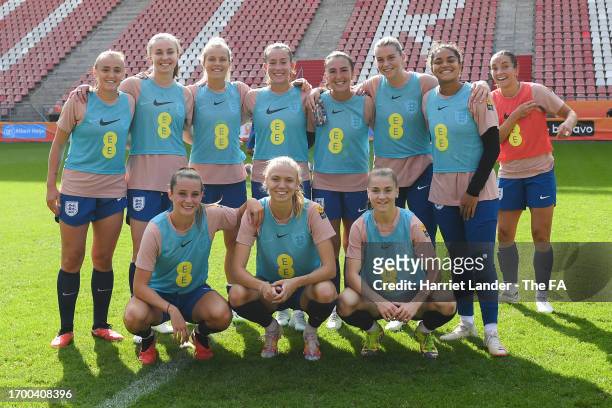Players of England pose for a photo during a training session at Stadium Galgenwaard on September 25, 2023 in Utrecht, Netherlands.