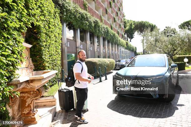 Tyrrell Hatton of England and Team Europe arrives to the Cavalieri Hotel prior to the 2023 Ryder Cup on September 25, 2023 in Rome, Italy.