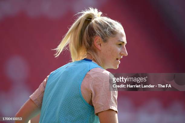 Laura Coombs of England reacts during a training session at Stadium Galgenwaard on September 25, 2023 in Utrecht, Netherlands.