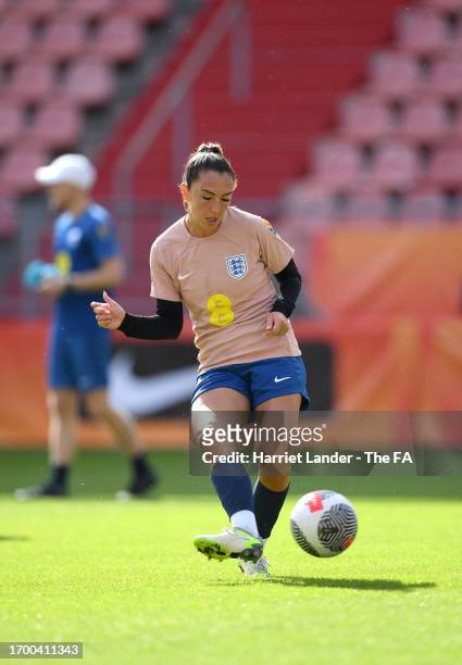 Katie Zelem of England runs with the ball during a training session at Stadium Galgenwaard on September 25, 2023 in Utrecht, Netherlands.