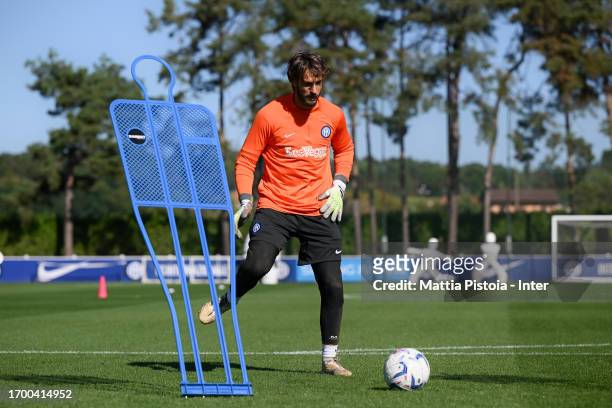 Raffaele Di Gennaro of FC Internazionale in action during the FC Internazionale training session at Suning Training Centre at Appiano Gentile on...