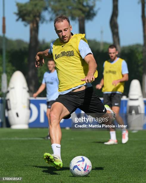 Carlos Augusto of FC Internazionale in action during the FC Internazionale training session at Suning Training Centre at Appiano Gentile on September...