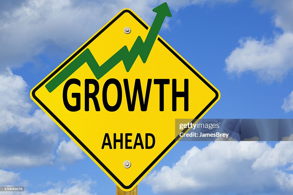 Growth Ahead Road Sign With Positive, Upward Chart