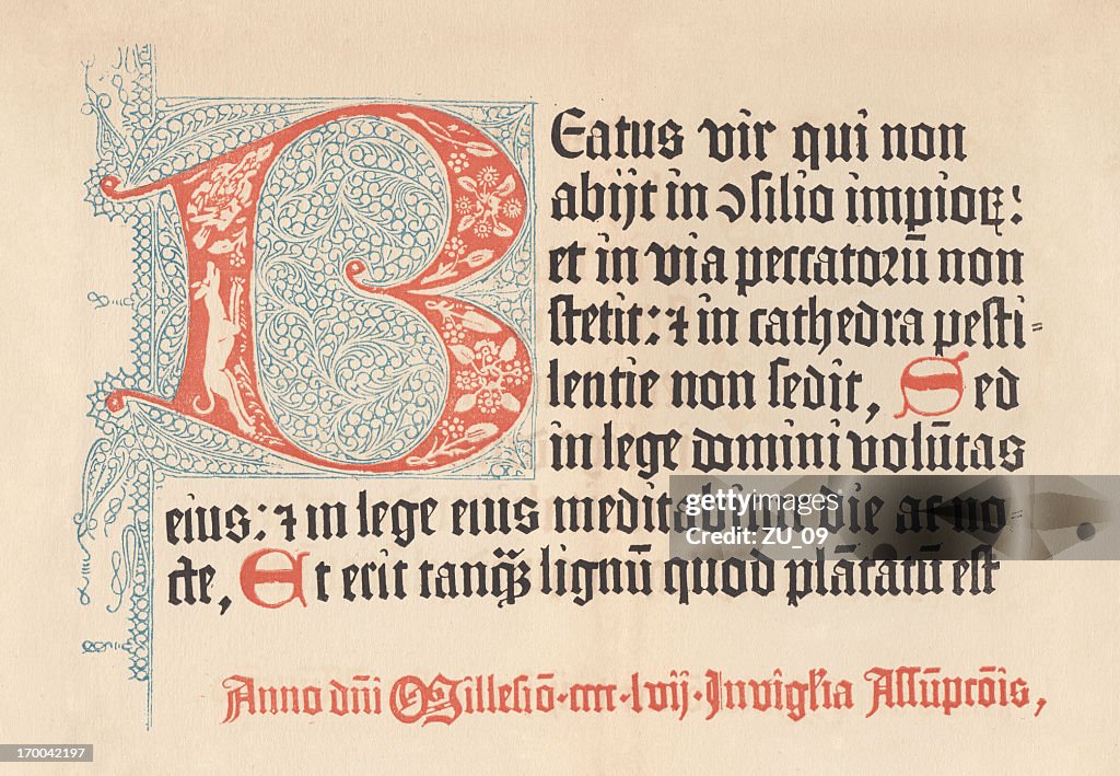 Mainz Psalter from 1457, lithograph, published in 1879
