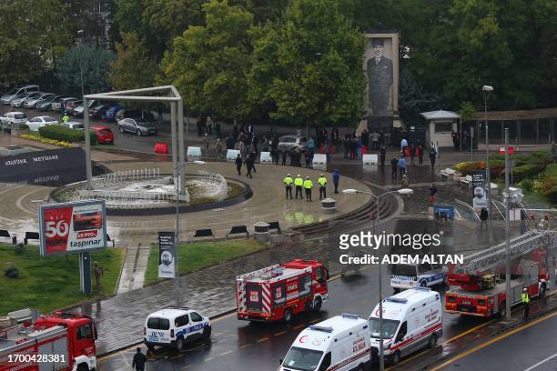Members of Turkish Police Special Forces secure the area near the Interior Ministry following a bomb attack in Ankara, on October 1 leaving two...