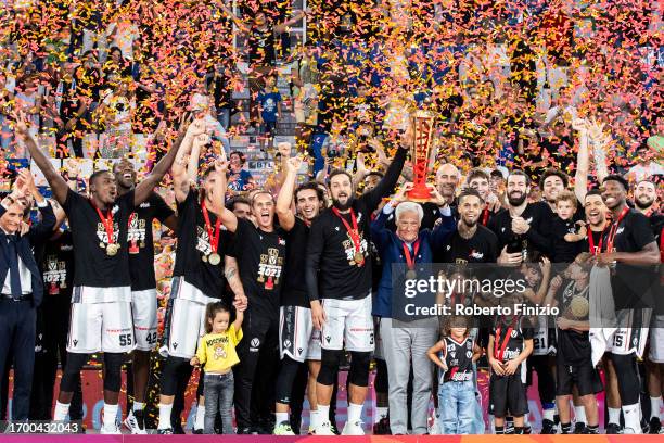 Virtus Segafredo Bologna winner of FrecciaRossa Supercup 2023 after the final match versus Germani Brescia at PalaLeonessa A2A on September 24, 2023...