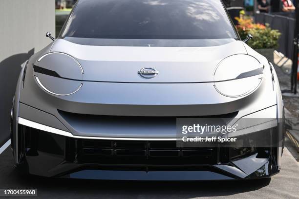 Detail of the vehicle. Nissan launches it's new electric vehicle Concept 20-23 on a barge in the Paddington Canal on September 25, 2023 in London,...