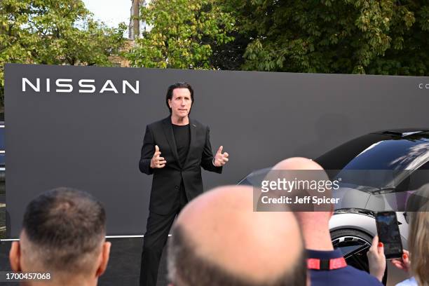 Of Global Design, Alfonso Albaisa speaks onstage. Nissan launches it's new electric vehicle Concept 20-23 on a barge in the Paddington Canal on...