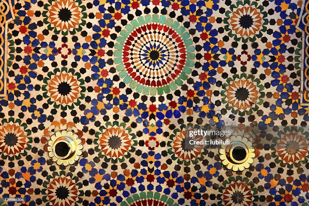 Colorful tiles on fountain, Mausoleum of Mohammed V , Rabat, Morocco.