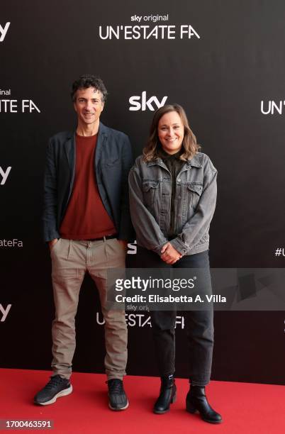 Directors Davide Marengo and Marta Savina attend the photocall of "Un'estate fa" Sky Tv Series at Cinema Troisi on September 25, 2023 in Rome, Italy.