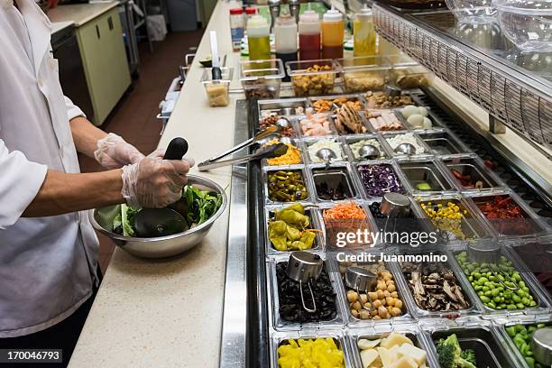 chopping a salad - commercial kitchen and ingredients stock pictures, royalty-free photos & images