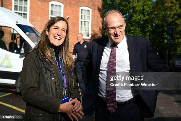 Julie Milburn, Principal and Chief Executive Officer of the Sparsholt College Group chats to Sir Ed Davey, leader of the Liberal Democrats, during...