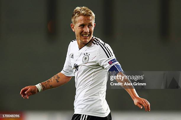 Lewis Holtby of Germany reacts during the UEFA European Under 21 Championship match between Netherlands and Germany at Ha Moshava Stadium on June 6,...