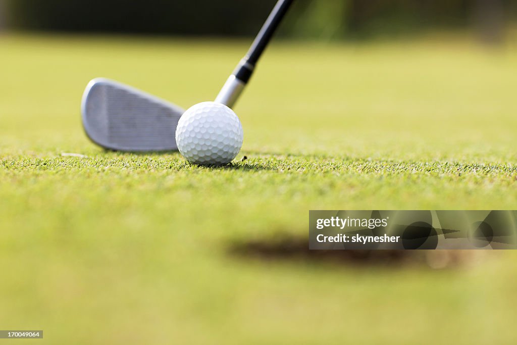 Golf ball and stick on the field.