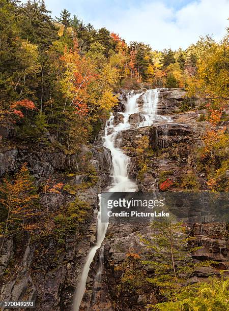 silver cascade waterfall, white mountains, new hampshire (vertical) - white mountain national forest stockfoto's en -beelden