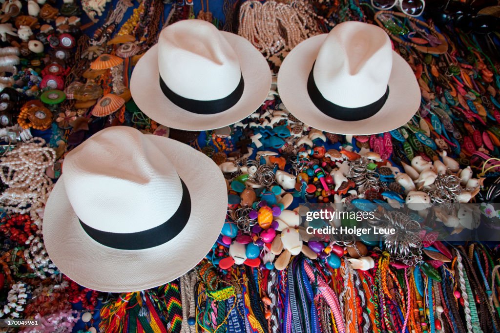 Montecristi Panama hats for sale at craft market