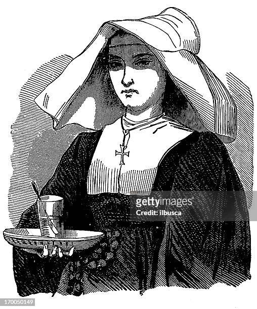 nun with glass - nun isolated stock illustrations