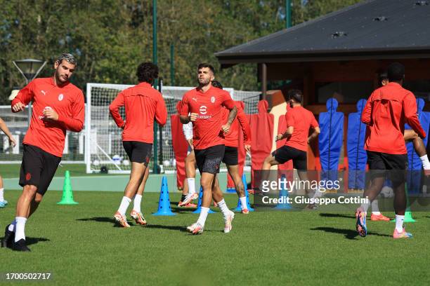 Christian Pulisic of AC Milan in action during an AC Milan training session at Milanello on September 25, 2023 in Cairate, Italy.