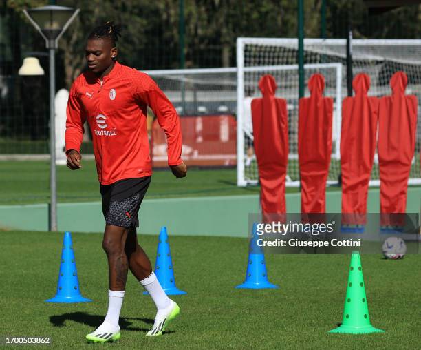 Rafael Leao of AC Milan in action during an AC Milan training session at Milanello on September 25, 2023 in Cairate, Italy.