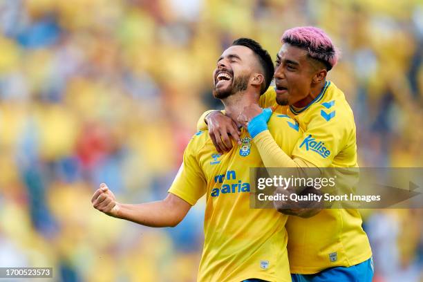Kirian Rodriguez of UD Las Palmas celebrates his goal during the LaLiga EA Sports match between UD Las Palmas and Granada CF at Estadio Gran Canaria...