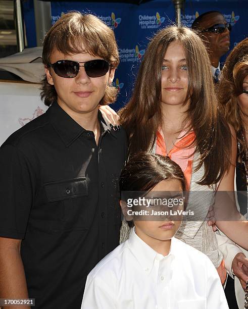 Prince Michael Jackson, Paris Jackson and Blanket Jackson attend the Jackson Family donation event at Children's Hospital Los Angeles on August 8,...