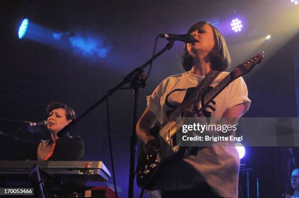 Tracyanne Campbell and Carey Lander of Camera Obscura perform on stage at Heaven on June 6, 2013 in London, England.