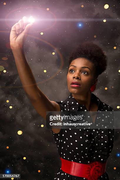 elegant afro american female reaching for the stars - reach stars stock pictures, royalty-free photos & images