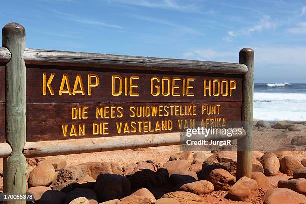 cape of good hope sign in afrikaans south africa - cape peninsula stock pictures, royalty-free photos & images