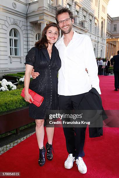 Katharina Wackernagel and Jonas Grosch attend the Bertelsmann Summer Party at the Bertelsmann representative office on June 6, 2013 in Berlin,...