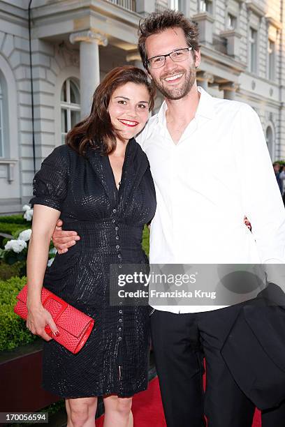 Katharina Wackernagel and Jonas Grosch attend the Bertelsmann Summer Party at the Bertelsmann representative office on June 6, 2013 in Berlin,...