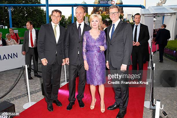 Michael Mronz, Thomas Rabe, Liz Mohn and Guido Westerwelle attend the Bertelsmann Summer Party at the Bertelsmann representative office on June 6,...