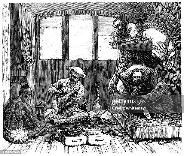 travelling by train in victorian india - trains india stock illustrations
