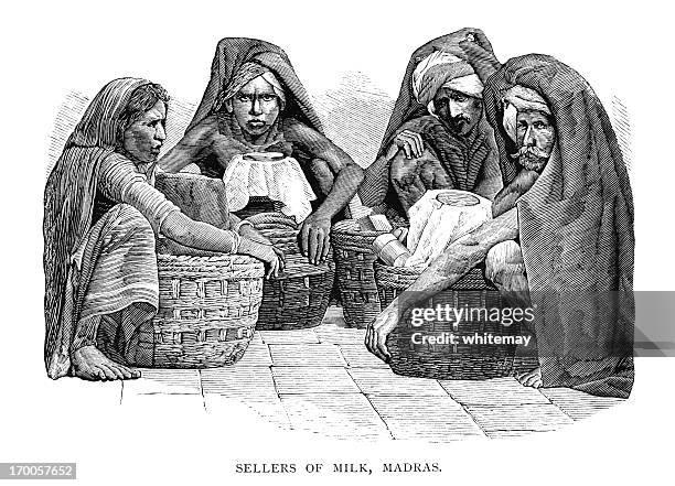 milk sellers in madras (victorian engraving) - sikh stock illustrations